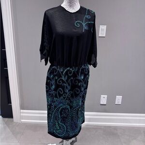 Black Dress with Green and Blue Embroidery